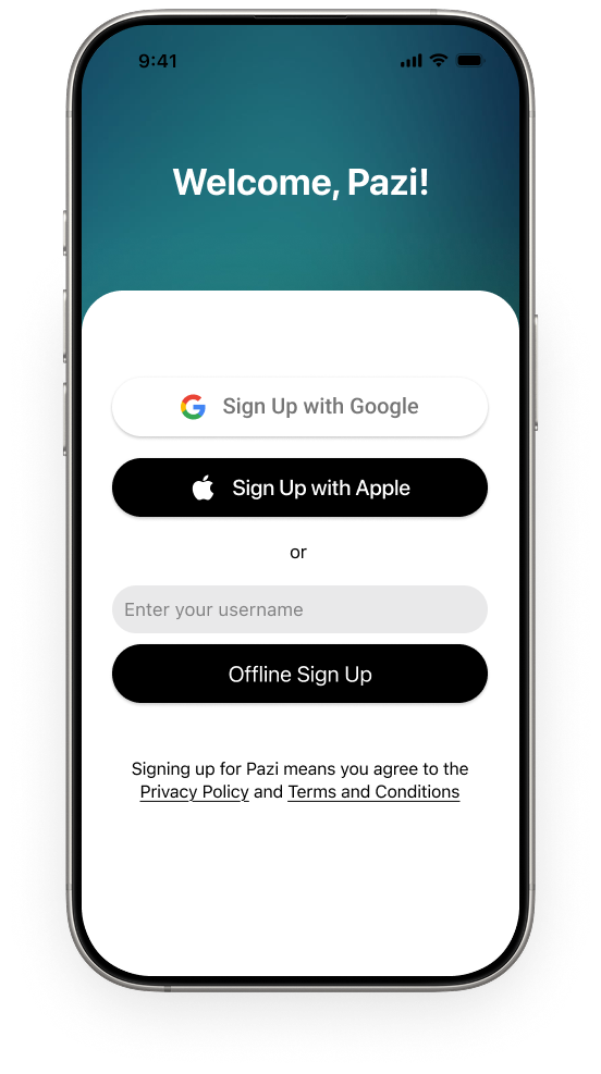 Pazi App Sign In Screen