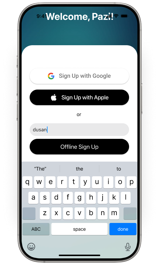 Pazi App Sign In with Keyboard